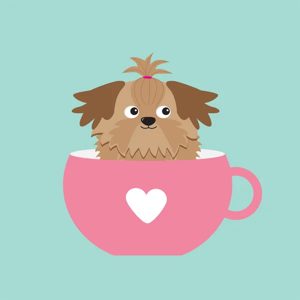 Shih Tzu honden zitten in Beker — Stockvector