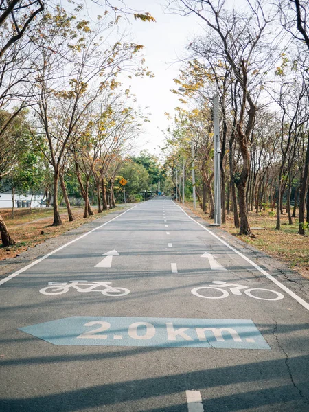 Parktaki Bisiklet Yolu Yerde Bisiklet Trafiği Tabelası Telifsiz Stok Imajlar