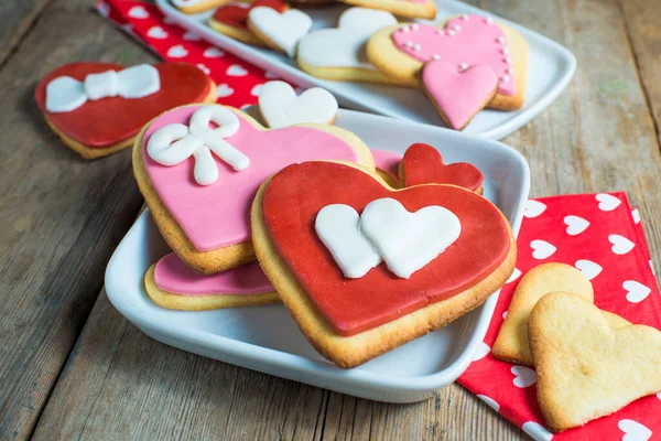 Biscotti Forma Cuore Fatti Mano Vecchio Tavolo Legno Immagine Stock