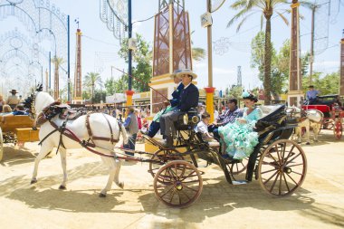 İnsanlar bir satır başı ata monte.