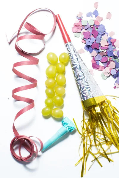 Twelve grapes and utensils for New Year's holiday — Stock Photo, Image