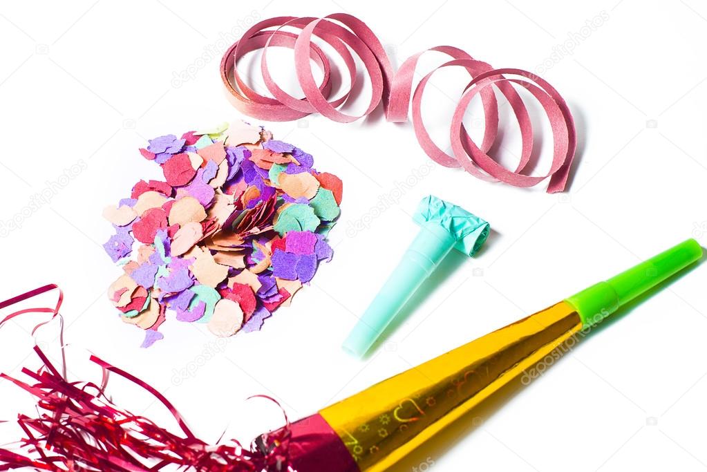 Items for Party birthday or new year on white background
