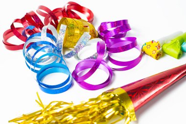 Item for party, colorful serpentine and blowers clipart