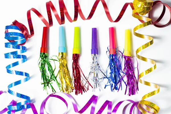 Party Horn Blower with colored streamers on white background Stock Picture