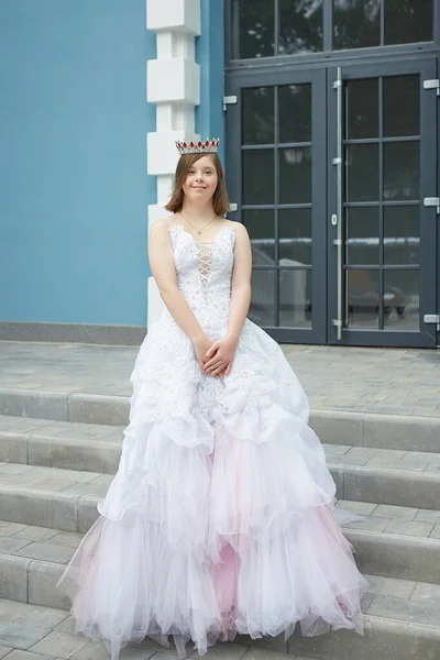 Cute Girl Syndrome Wedding Dress Positive Human Emotions Joy — Stock Photo, Image