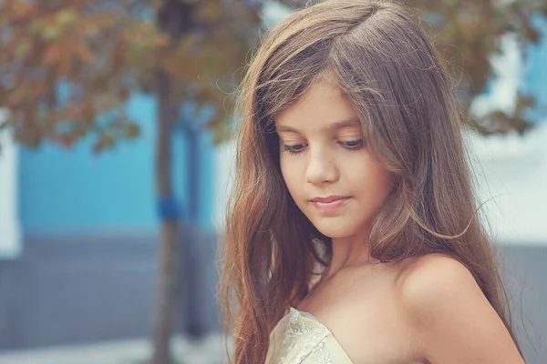 Ευτυχισμένο Κοριτσάκι Ένα Όμορφο Φόρεμα Θετικά Ανθρώπινα Συναισθήματα Συναισθήματα — Φωτογραφία Αρχείου