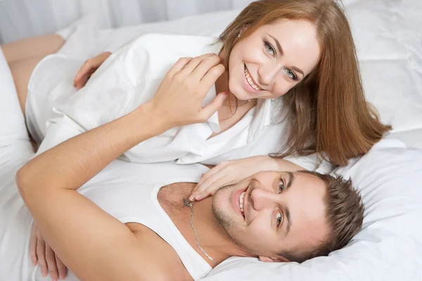 Tenderness morning of young couple — Stock Photo, Image