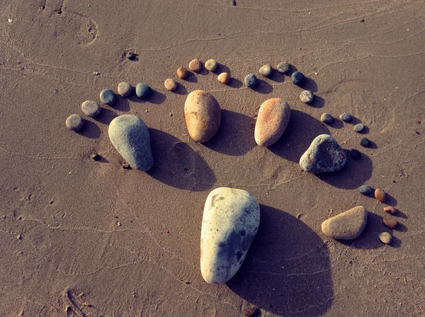 Foot, pebble, sand, art, beach — Stock Photo, Image