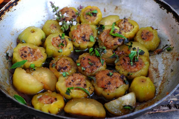 Veganské Jídlo Rodinné Jídlo Hořký Meloun Plněný Tofu Houby Pak — Stock fotografie