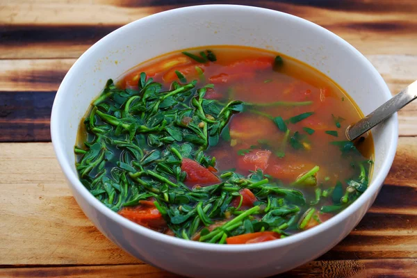 Top View Red Tomato Endive Soup Bowl Simple Cheap Quick Royalty Free Stock Photos