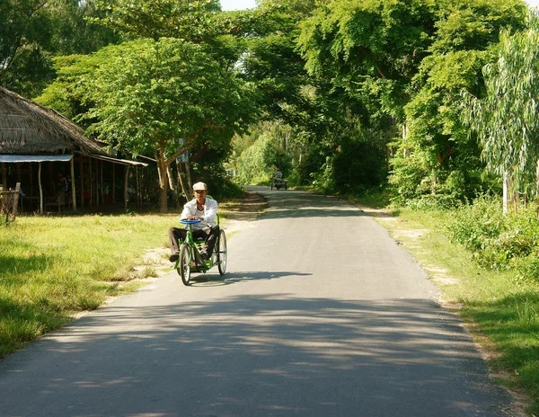 Vietnamita deficiência, cadeira de rodas, estrada do país — Fotografia de Stock