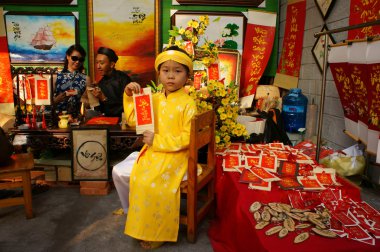Vietnam tet, Asian kid, calligraphy fair clipart