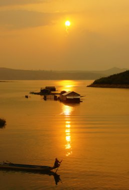 Vietnamese rural, lake  at sunset