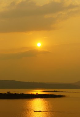 Vietnamese rural, lake  at sunset