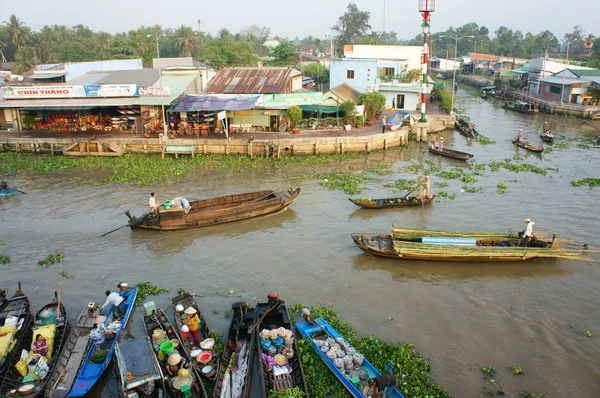 Überfüllter, nga nam schwimmender Markt, Mekong Delta Reisen — Stockfoto