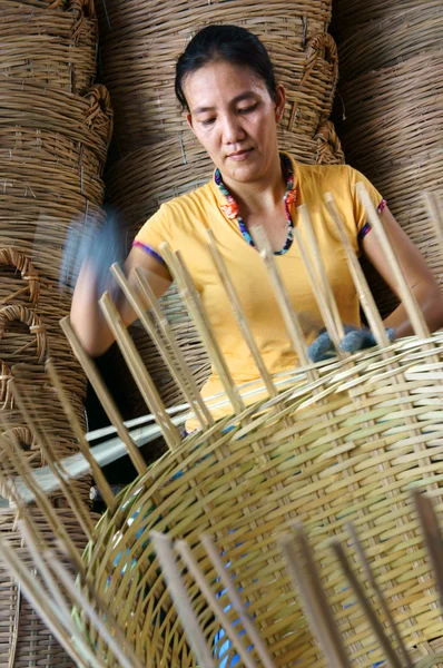 Ásia aldeia comercial, cesta de bambu, Mekong Delta — Fotografia de Stock