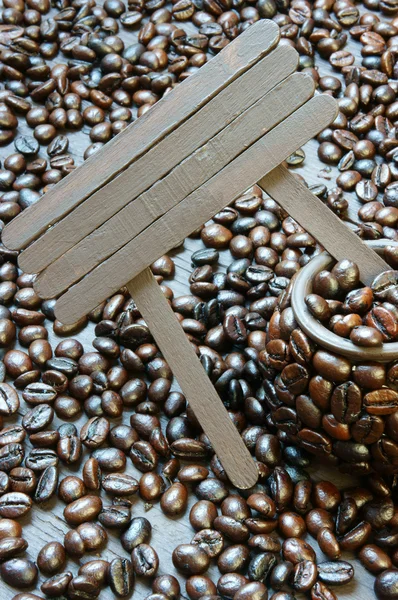 Coffee bean, wooden background, brown cafe bean — Stock Photo, Image