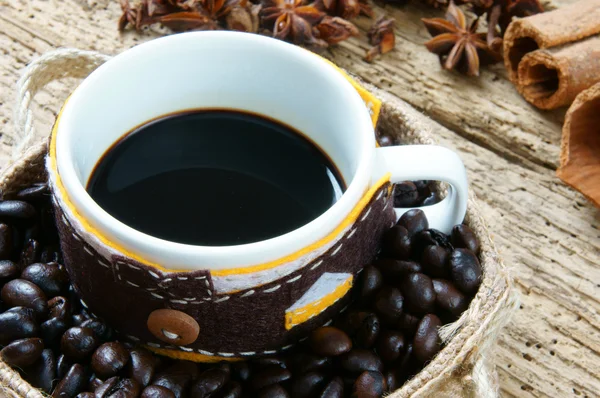 Café fundo, xícara de café, grão de café — Fotografia de Stock