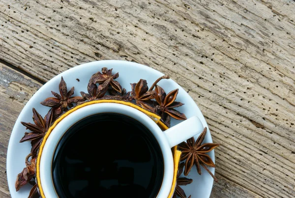 Café fundo, xícara de café, grão de café — Fotografia de Stock