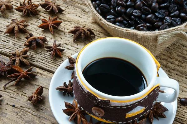 Fondo de café, taza de café, grano de café —  Fotos de Stock