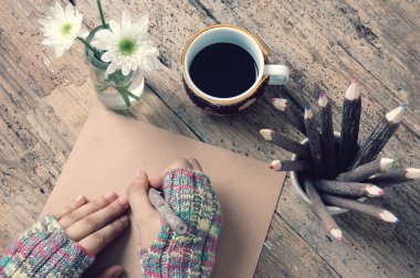 Women hand, wintertime, writting letter clipart