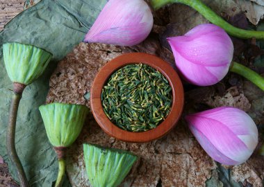 Koleksiyon lotus çiçeği, tohum, çay, sağlıklı gıda