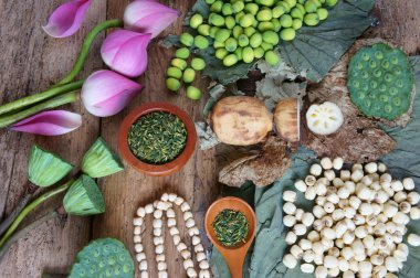 Koleksiyon lotus çiçeği, tohum, çay, sağlıklı gıda