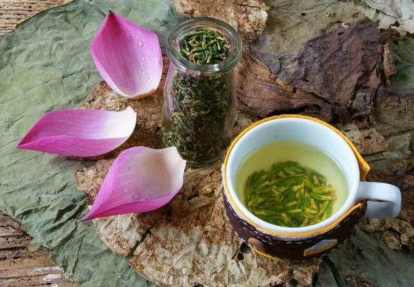 Sammlung Lotusblume, Samen, Tee, gesunde Ernährung — Stockfoto