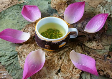 Koleksiyon lotus çiçeği, tohum, çay, sağlıklı gıda