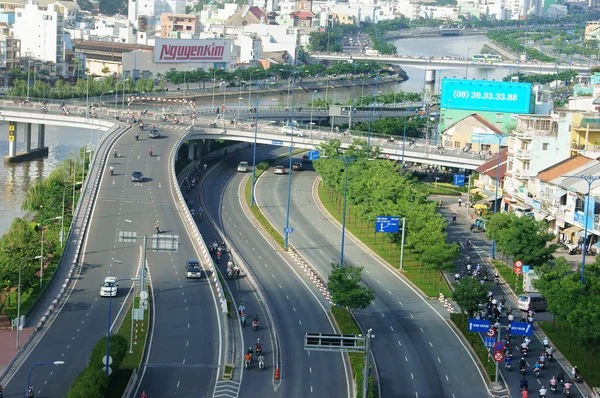 Infrastruktur, Überführung, Verkehr, Kreuzung, Stadt — Stockfoto