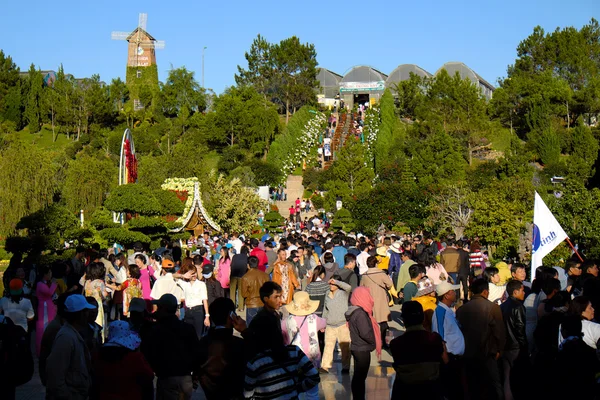 Přeplněné, Dalat flower park, festival, jaro, turistické — Stock fotografie