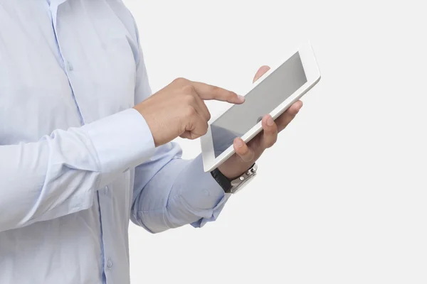 Touching the white digital tablet — Stock Photo, Image