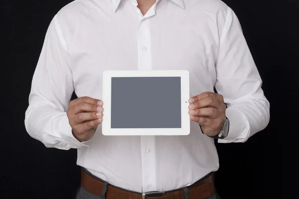 Showing a blank white digital tablet — Stock Photo, Image