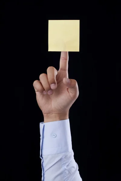 Blank Yellow Note On Finger — Stock Photo, Image