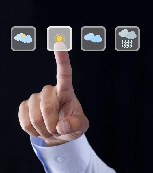 Touching the Glass with Weather Symbols — Stock Photo, Image