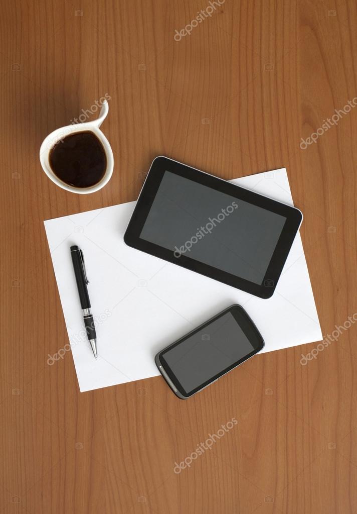 Two Displays with Office Equipment on the Table