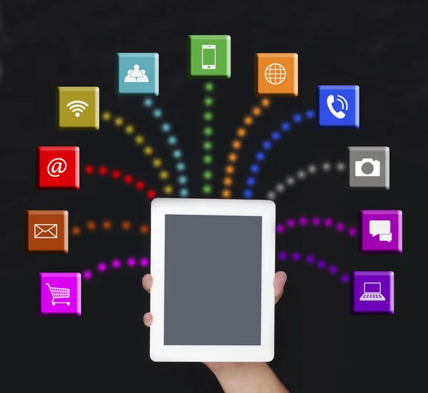 Tablet digital e iconos de la computadora — Foto de Stock