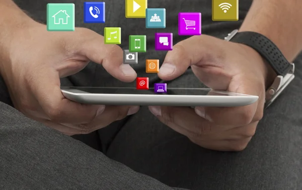 Digitala tablett med apps — Stockfoto