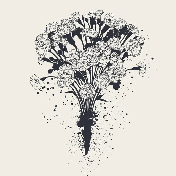 Bouquet d'oeillets, dessiné à la main — Image vectorielle