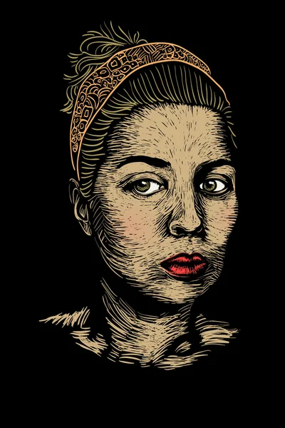 Mujer en estilo linocut — Archivo Imágenes Vectoriales