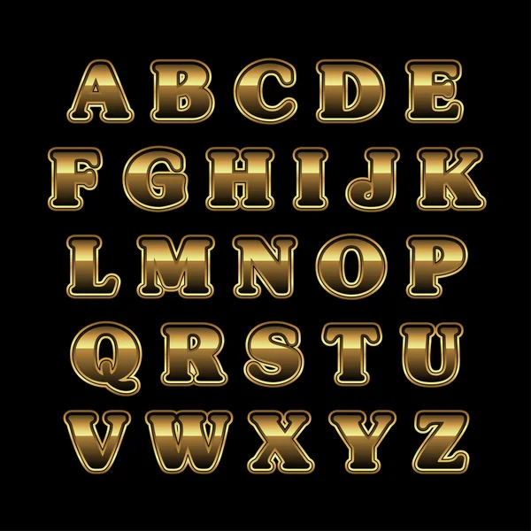 Golden alphabet on black — Stock Vector