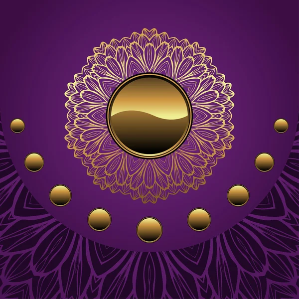 Gold button on purple — Stock Vector