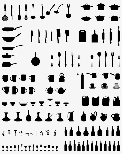 Silhouettes of kitchenware — Stock Vector