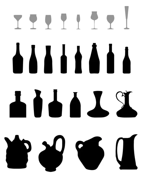 Bowls, bottles and glasses — Stock Vector