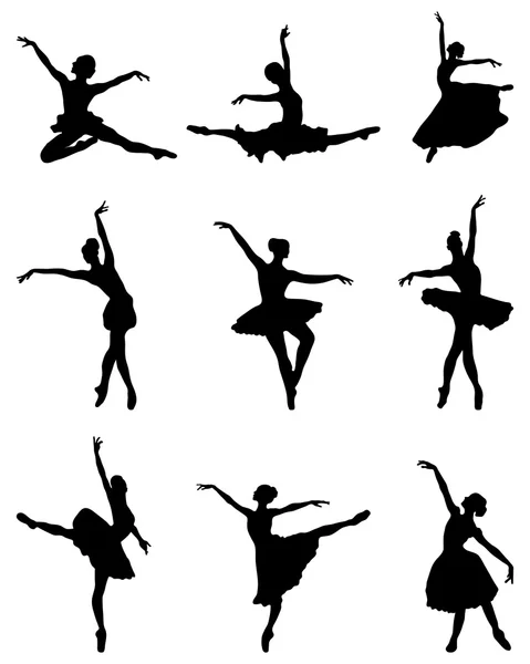 Siluetas de bailarinas — Vector de stock