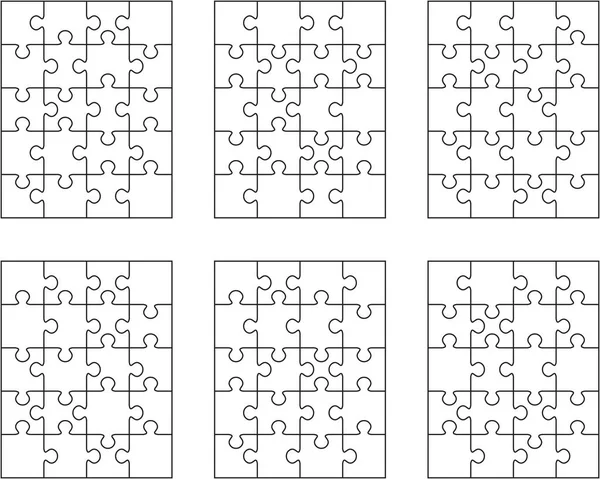 Illustratie Van Zes Verschillende Witte Puzzels Verschillende Stukjes — Stockvector