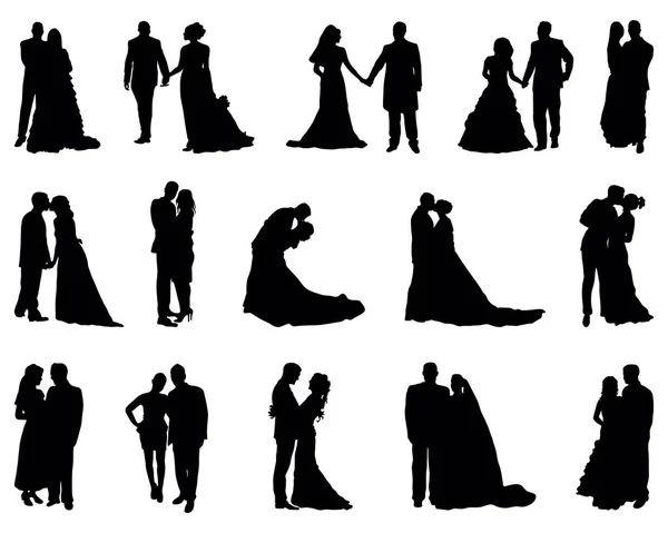 白色背景下的黑色婚礼剪影 — 图库矢量图片