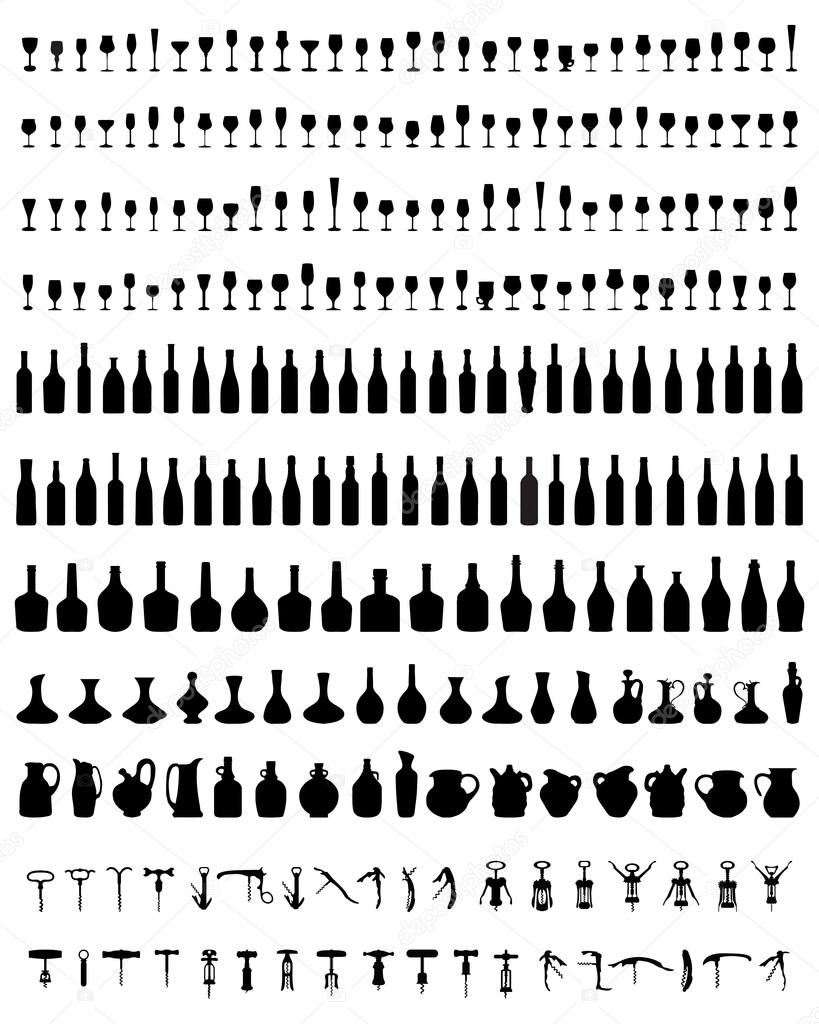 Bottles, glasses, corkscrew