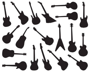 Beyaz arka planda siyah gitar siluetleri