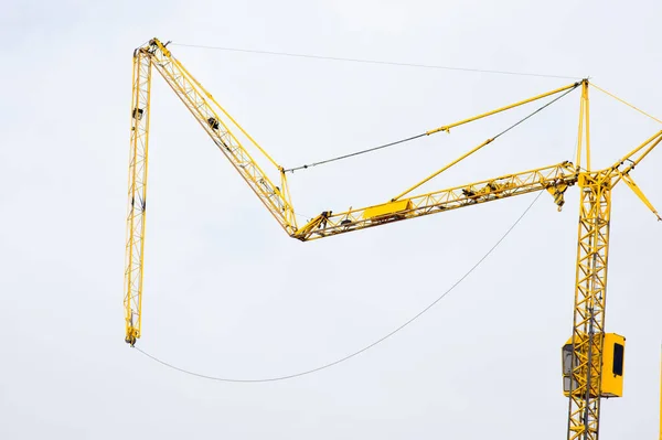 Arm Yellow Tower Cranes Fold Construction Site — Stock Photo, Image